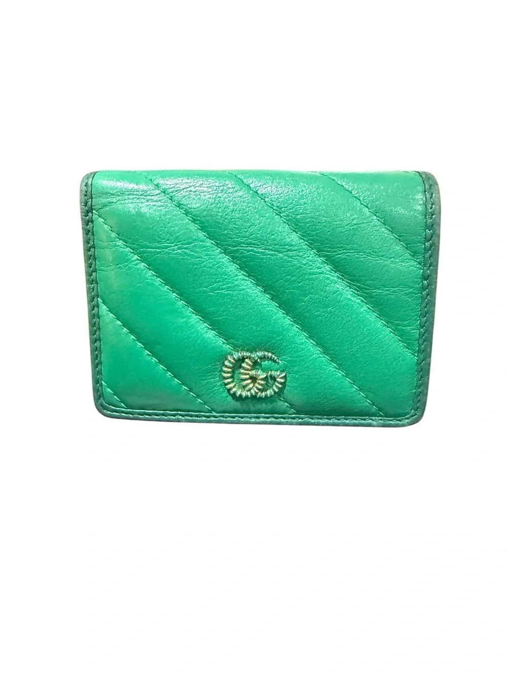 Gucci GG Marmont Green Matelassé Leather Wallet Card Holder Dust Bag - Picture 2 of 11